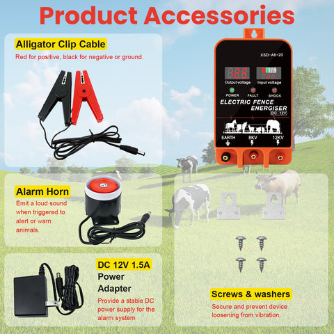 PROOVEELLY 5.5J fence charger LCD display visible for real-time status checks