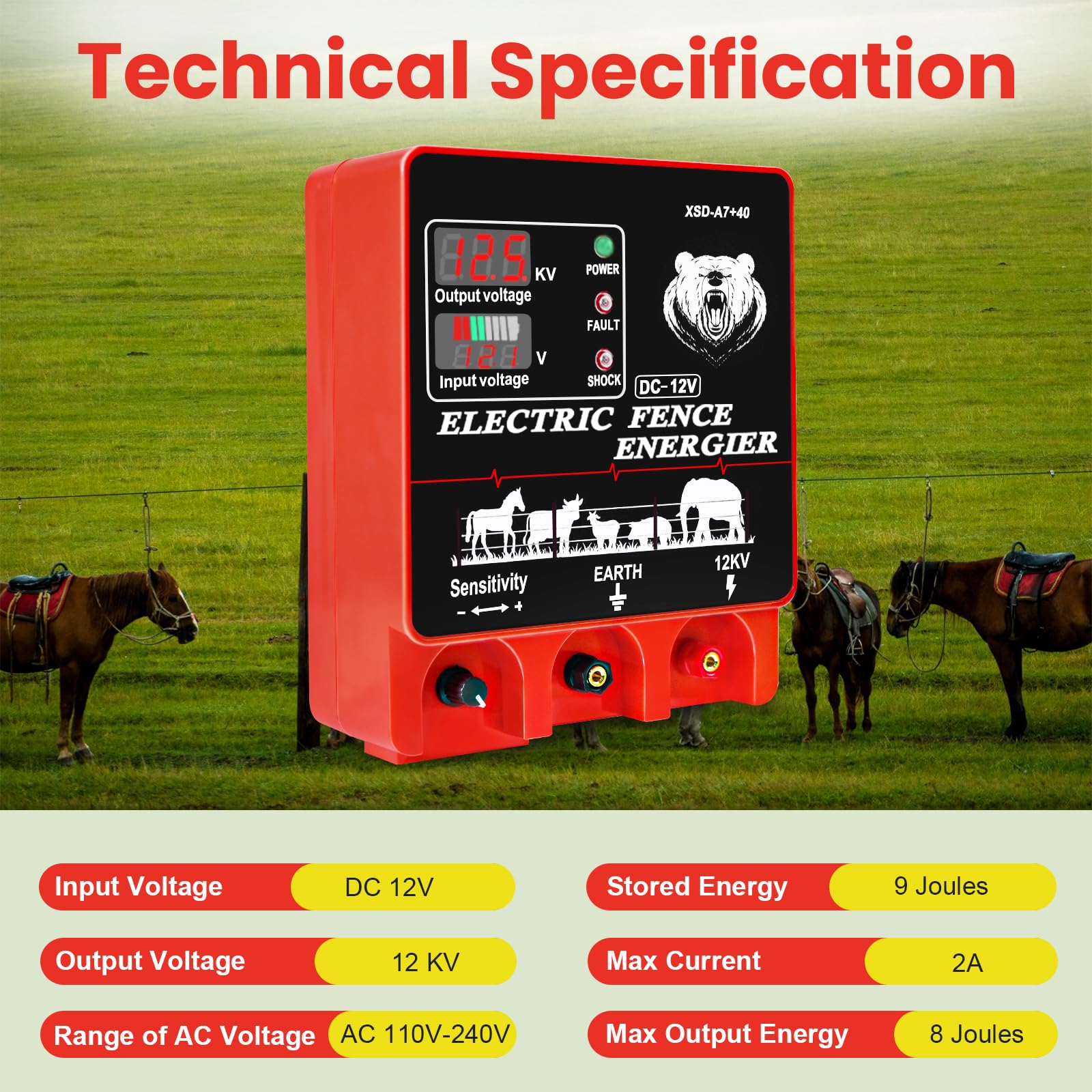 PROOVEELLY 9J fence charger LCD display and alarm for monitoring