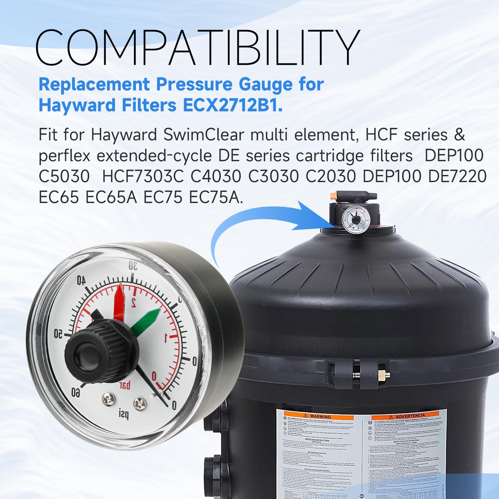 PROSOCOOL ECX2712B1 back-mount gauge on a Hayward unit