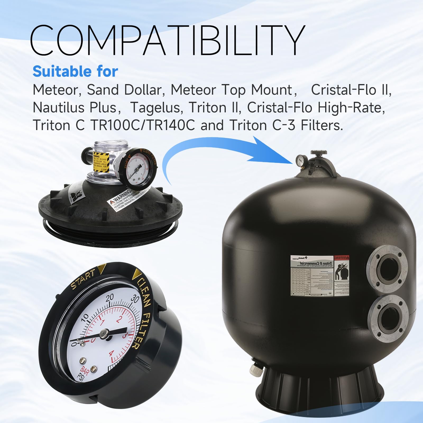 PROSOCOOL ECX2712B1 0-60psi scale aids accurate filter monitoring