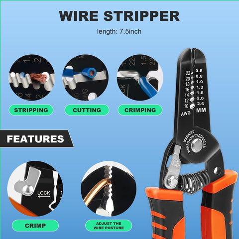 PROSOLI wire stripper and crimper provide precise trims for tight crimps.