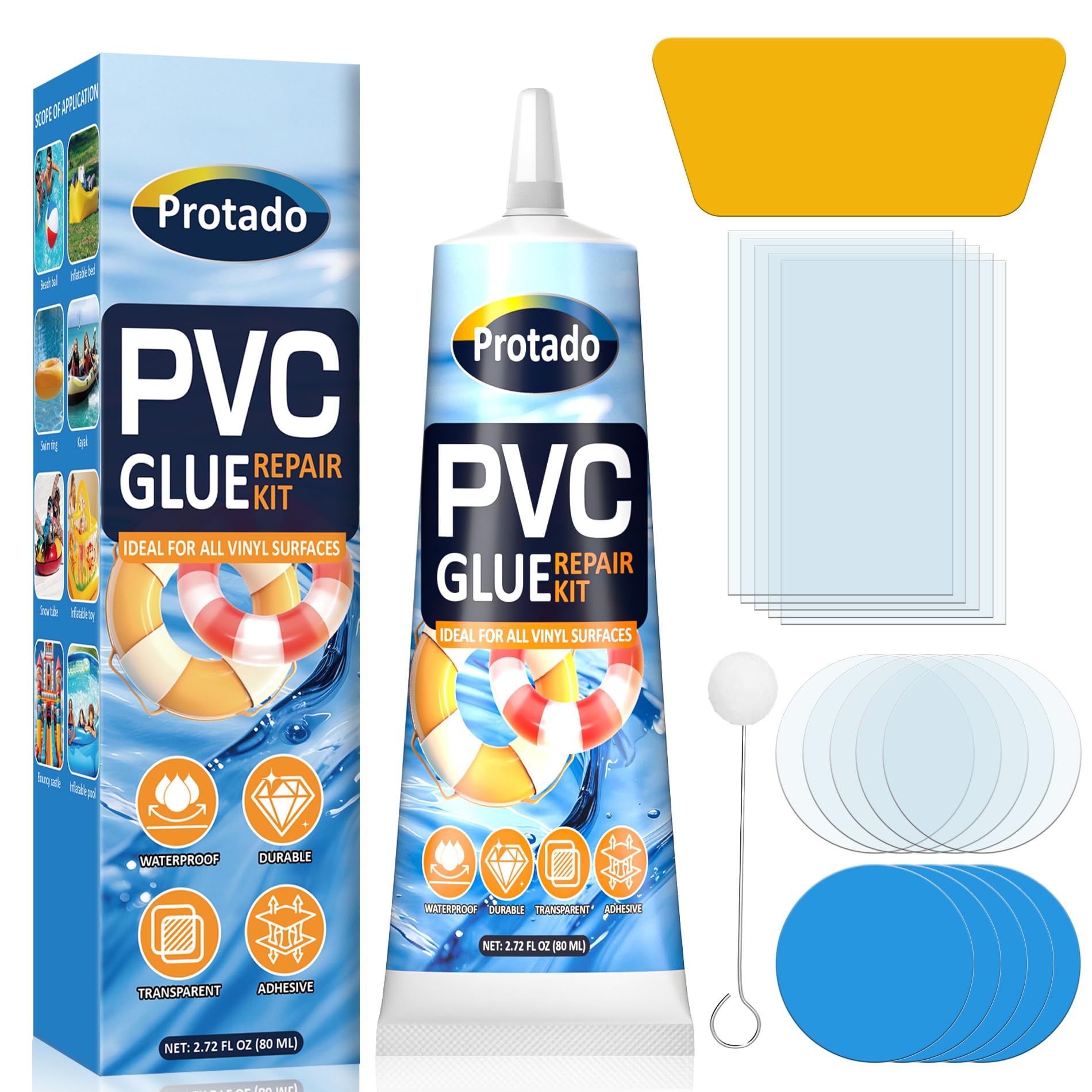 Protado air-mattress patch kit round patches for durable puncture repairs.