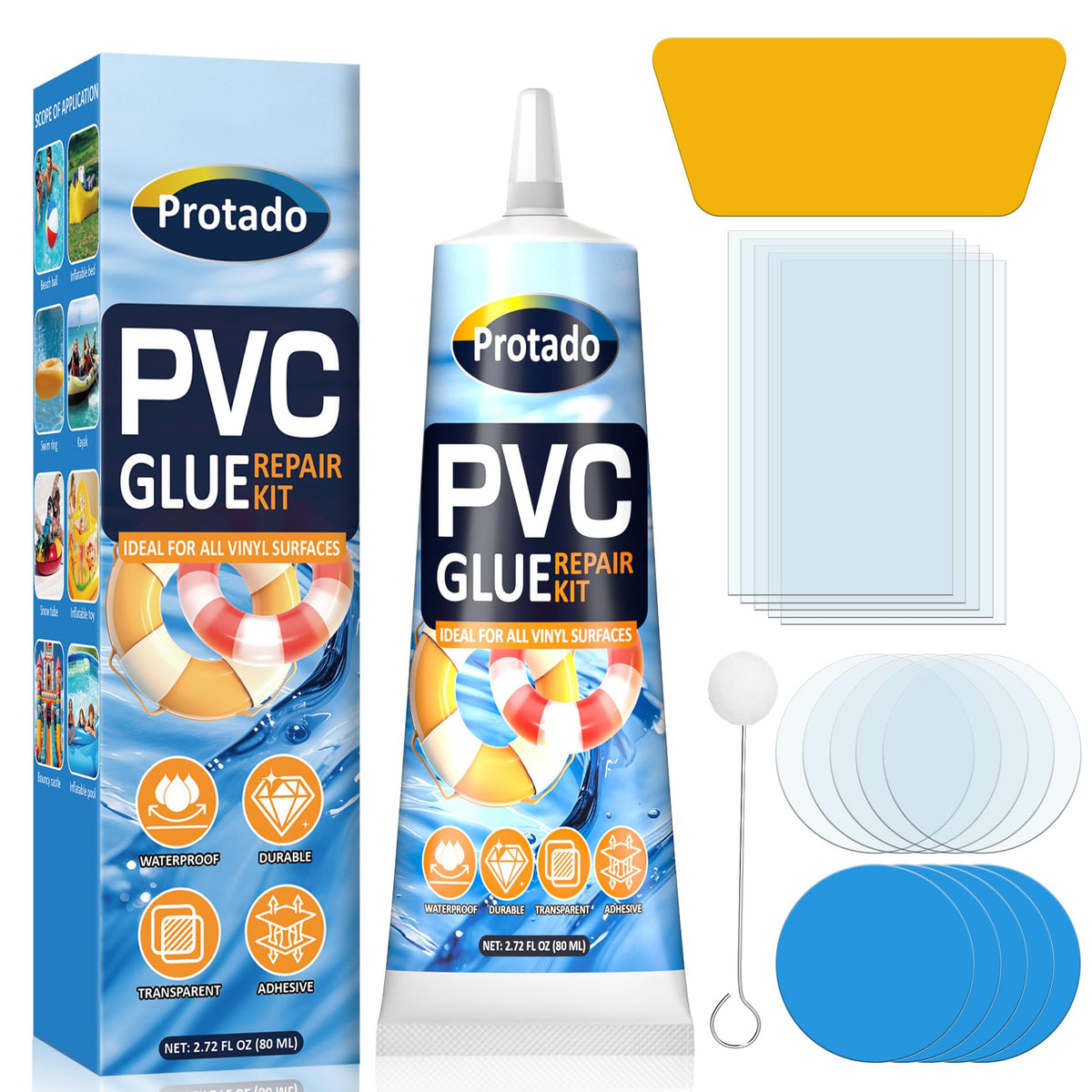Protado air-mattress patch kit round patches for durable puncture repairs.