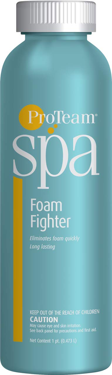 ProTeam Spa Foam Fighter 1-Pint bottle neutralizes spa foam quickly with a pleasant fragrance