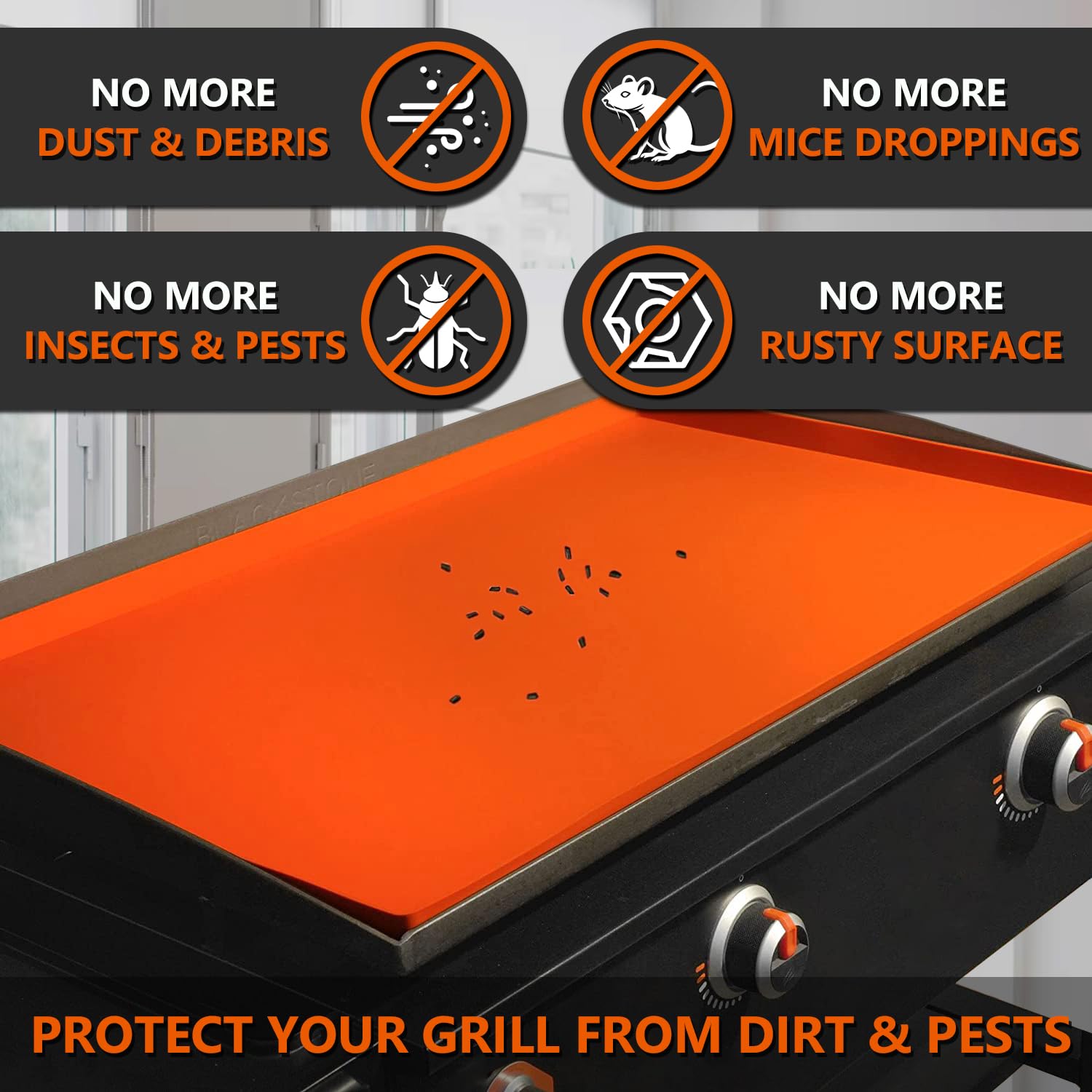 Protebox griddle mat blocks dust and moisture, keeping the surface dry.