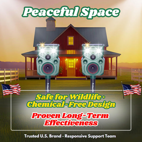 ProtectG LED deterrent and ultrasonic modes deliver visible alerts and sound-based protection.