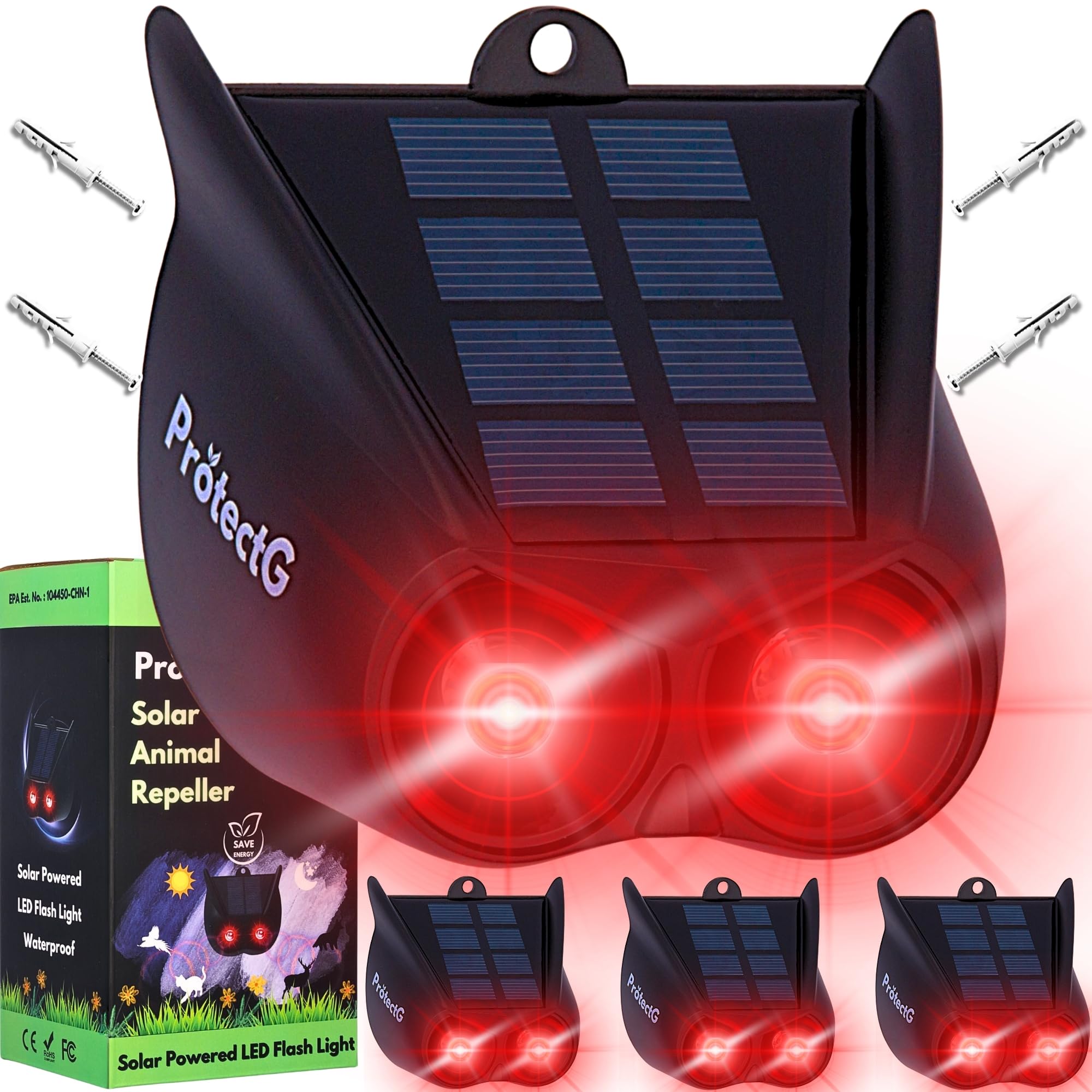 ProtectG red LED eyes deter wildlife at night from your garden.
