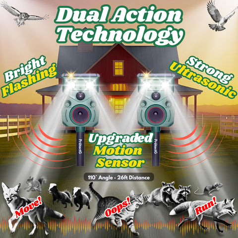ProtectG solar panel and battery power independent outdoor deterrents without wiring.