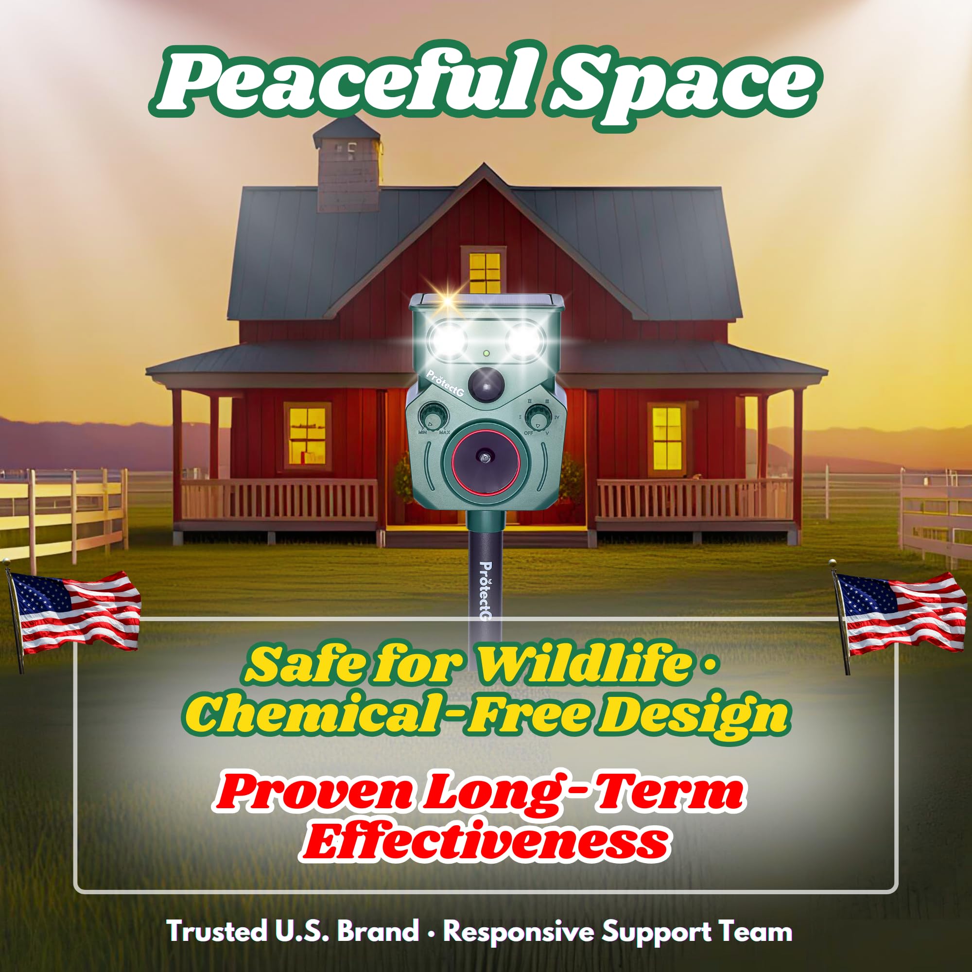 ProtectG solar panel powering the unit for round-the-clock yard defense.