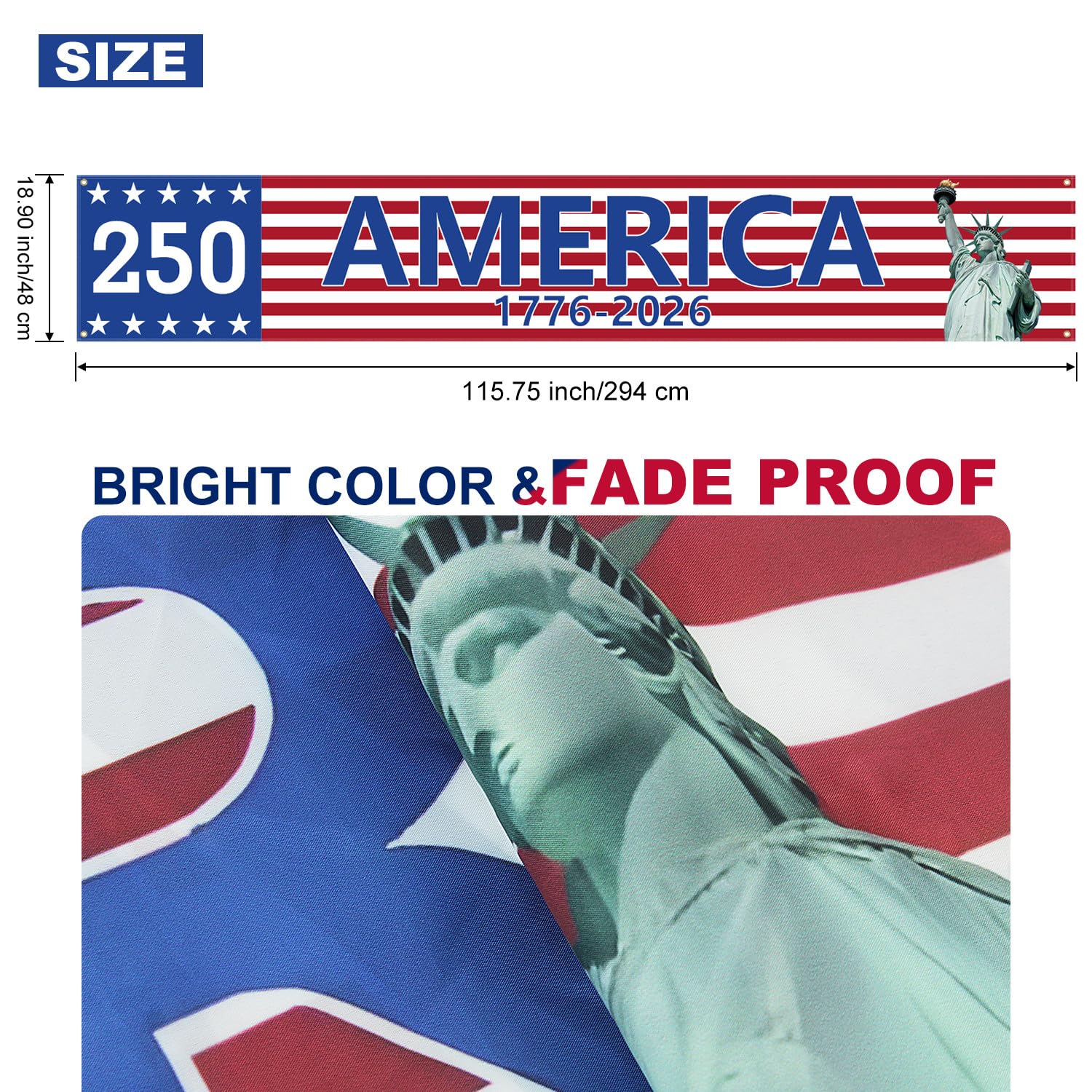 Prothens America-250th-anniversary-banner-116in ideal for school and parade decorations.