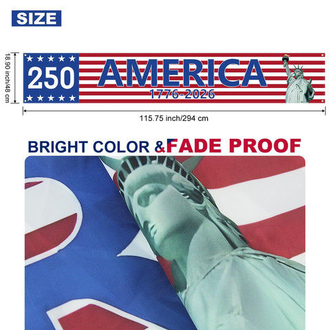 Prothens America-250th-anniversary-banner-116in ideal for school and parade decorations.