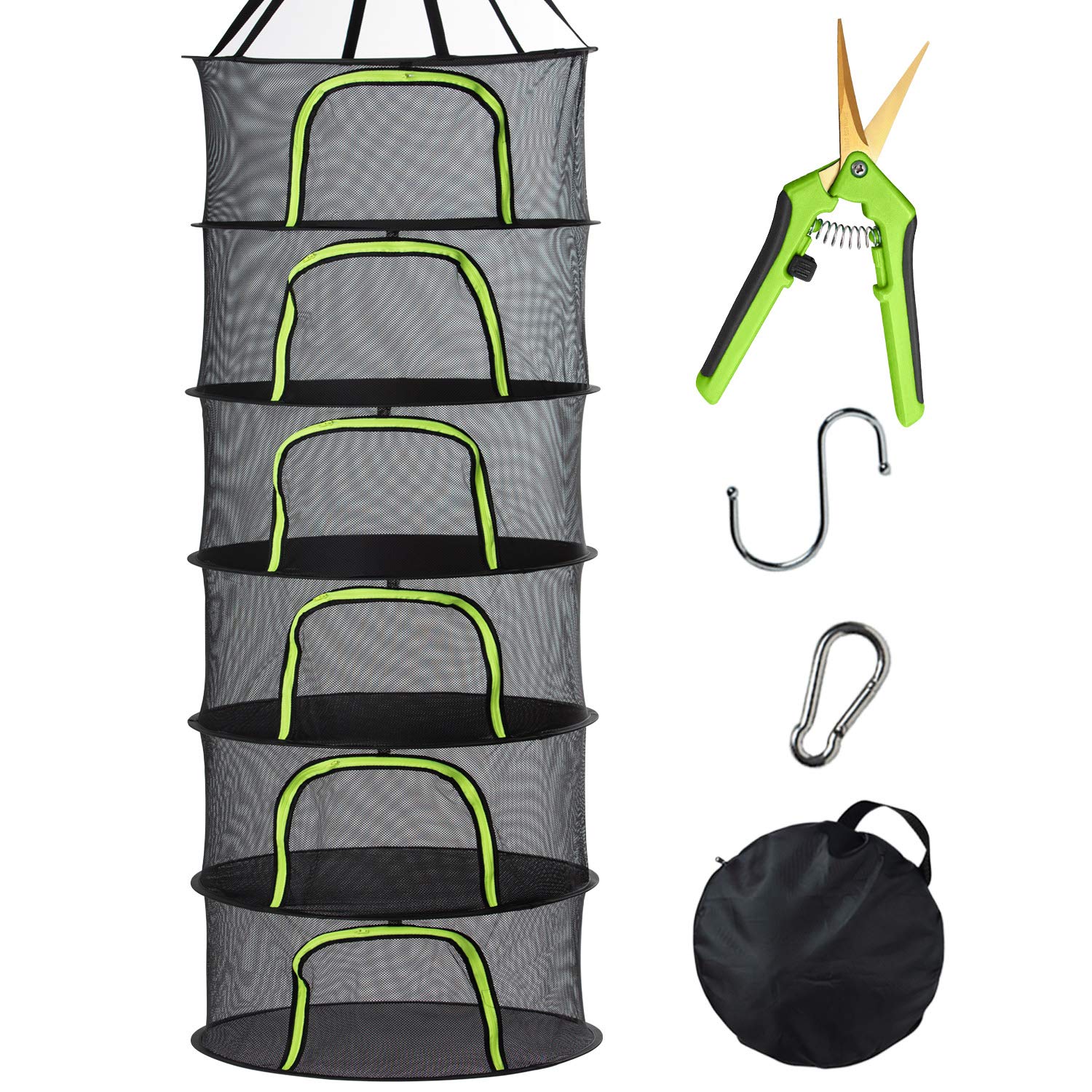 PROTITOUS 6-tier black mesh drying rack shown with organized shelves for efficient herb drying.