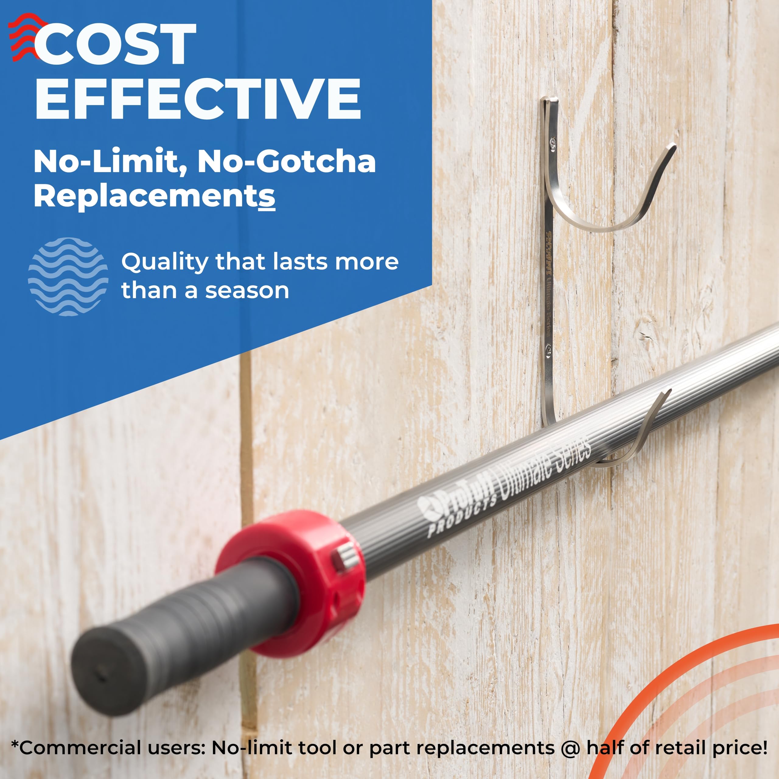 Easy-install ProTuff Pool Pole Hanger enables quick mounting on wood, metal, or concrete
