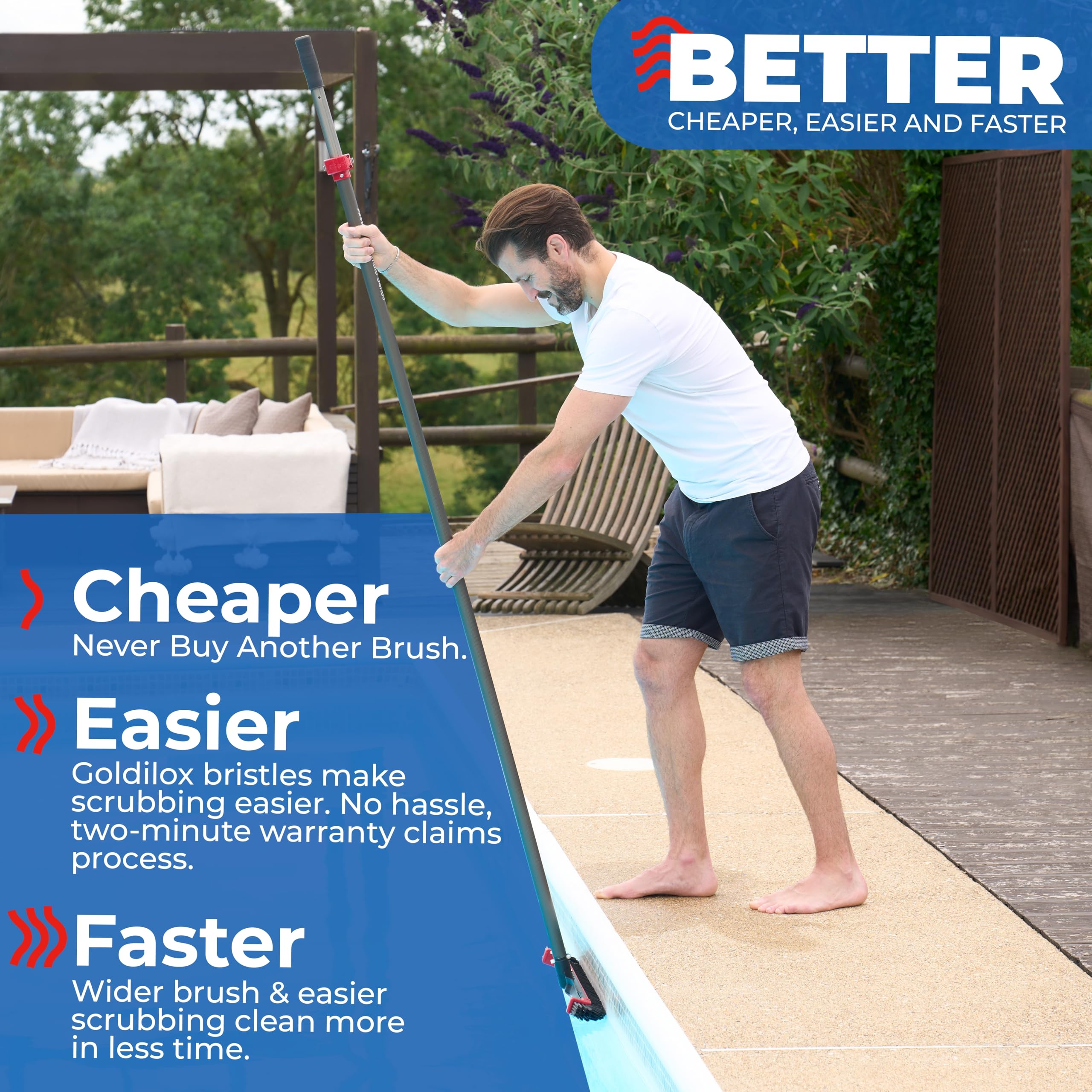 ProTuff 22in pool brush head handles tough algae and grime effectively.