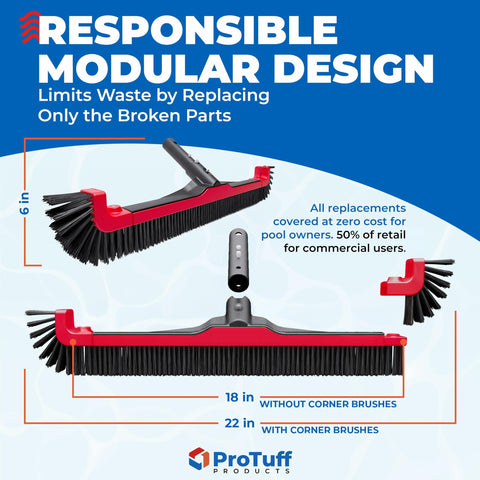 ProTuff 22in pool brush head glides smoothly over surfaces.