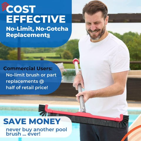 ProTuff 22in pool brush head wide surface for faster scrubbing.