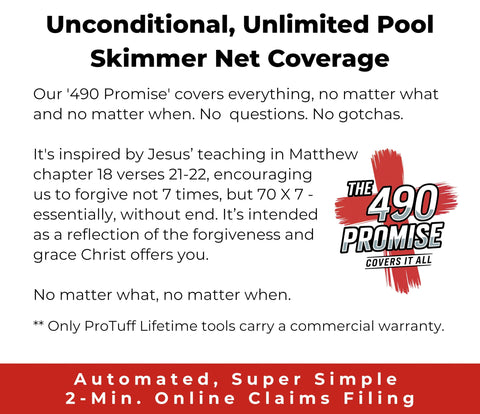 ProTuff Flat Pool Skimmer Net fine mesh traps tiny debris and silt effectively.