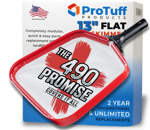 ProTuff Flat Pool Skimmer Net frame captures surface debris with a sturdy aluminum frame.