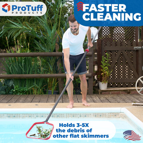 ProTuff Flat Pool Skimmer Net universal clip fits standard pool poles.