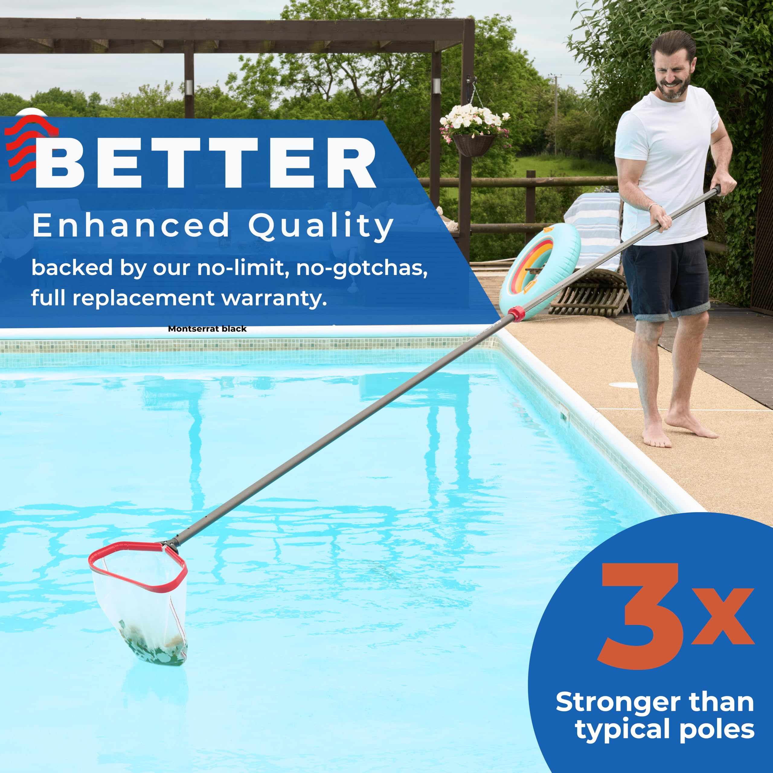 ProTuff pool pole features a comfortable non-slip grip for precise handling.