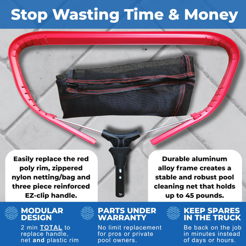 Rake handle at pool edge during routine cleanup