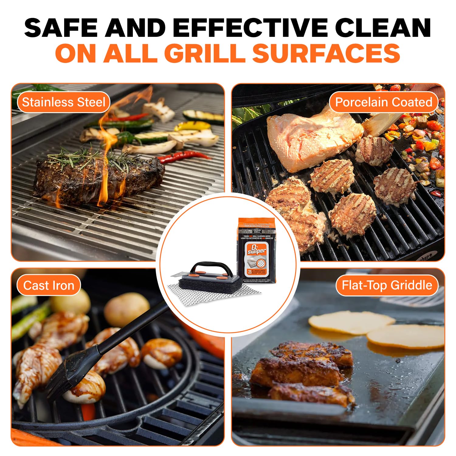 Proud Grill Q-Swiper use on a cool grill for safer maintenance