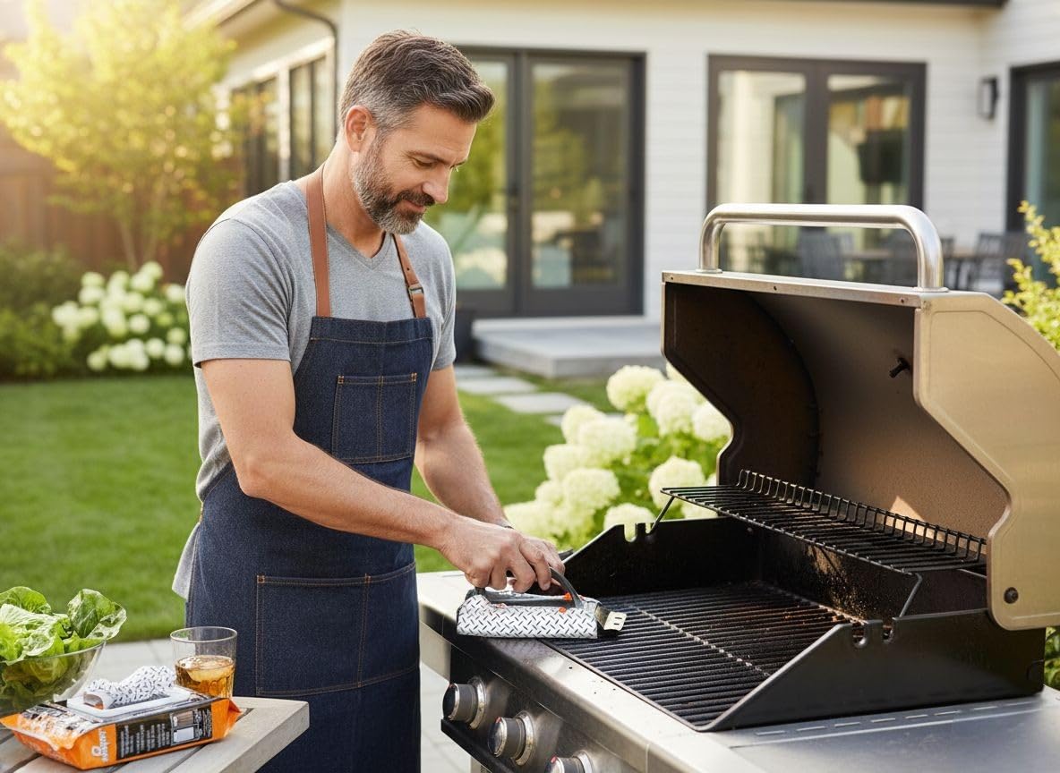 Proud Grill Q-Swiper moist wipes absorb grease from grill surfaces
