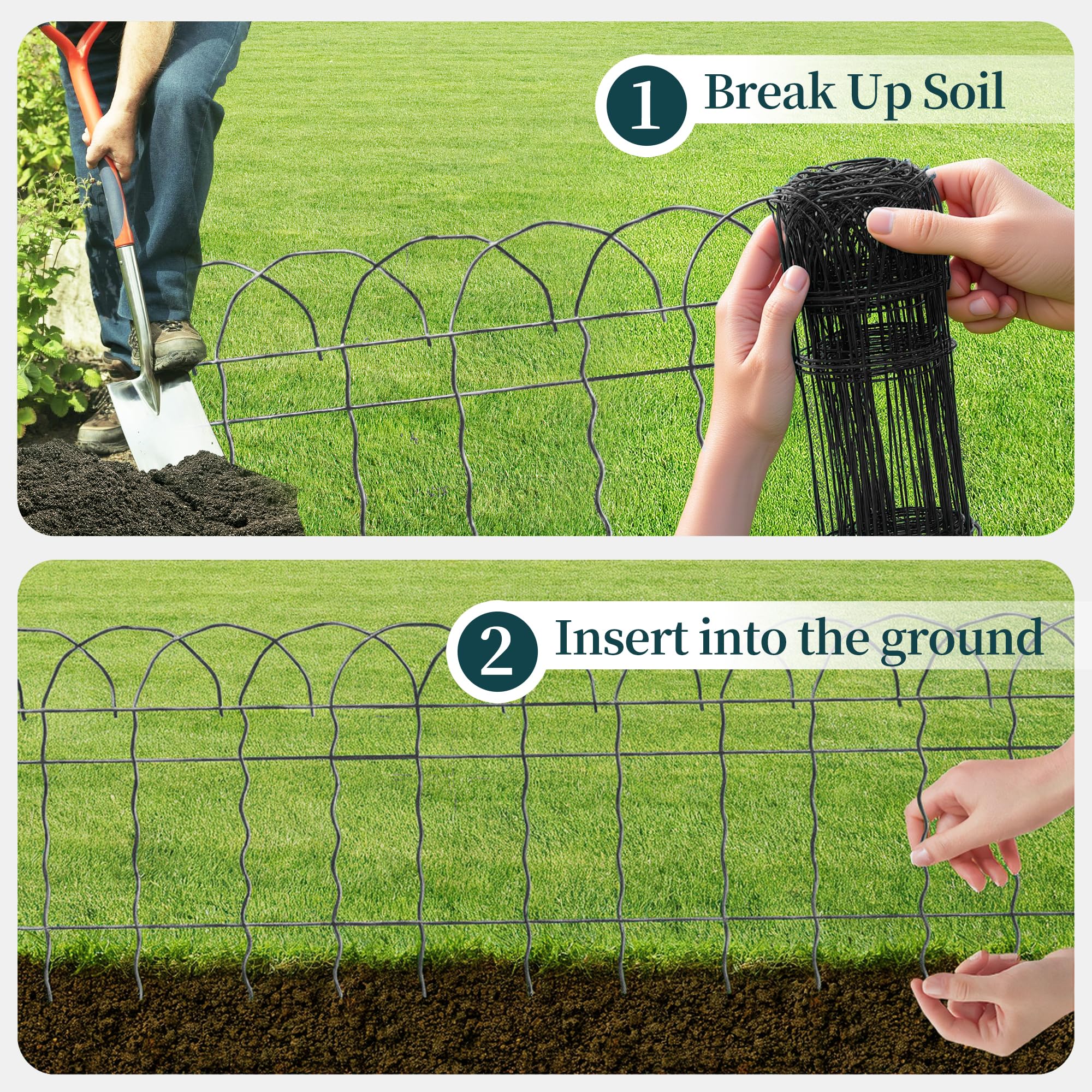 PROWORX metal fence border creates a defined edge around flower beds.