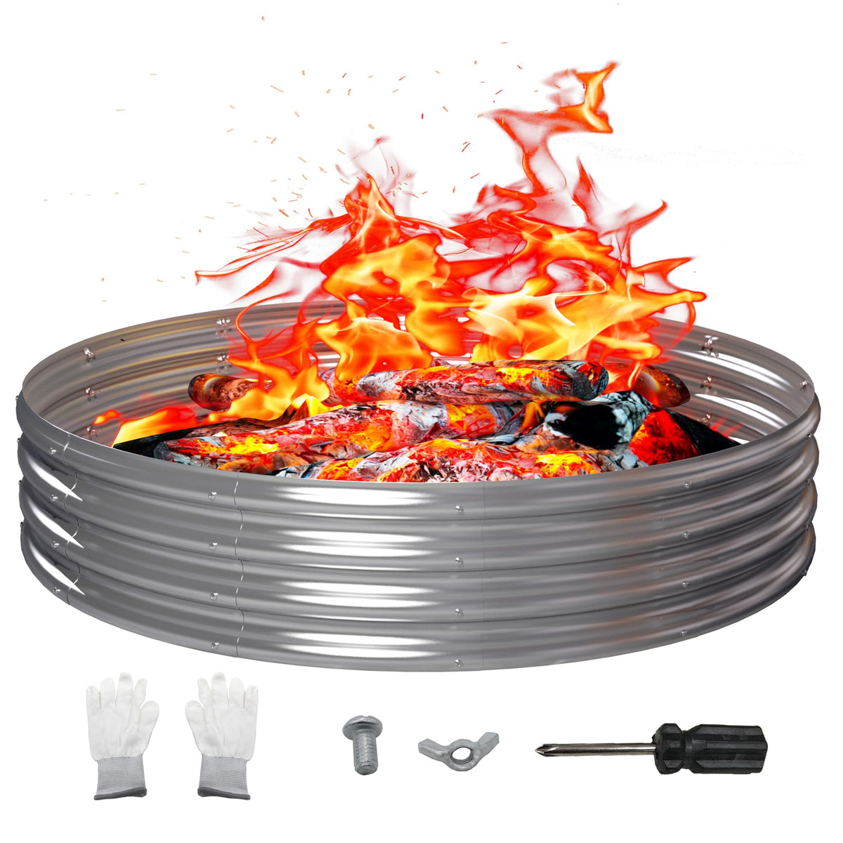 PROWORX 60-Inch Fire Pit Ring assembly demonstrates easy setup for camping and backyard evenings.