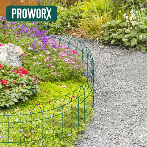 PROWORX durable steel border withstands outdoor use in patios and yards.
