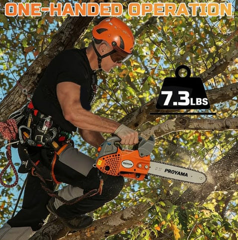 PROYAMA 26CC top-handle chainsaw side view for reach and ergonomic operation