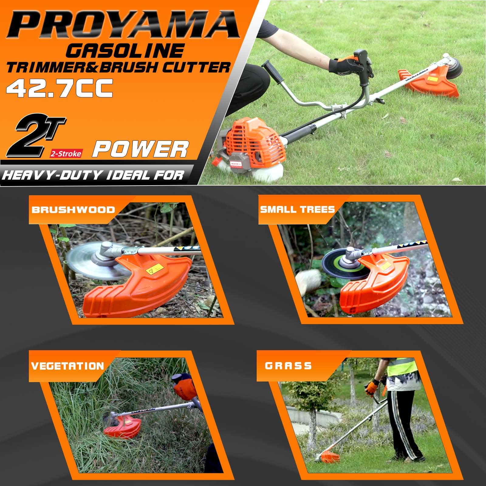 PROYAMA 3-in-1 lawn care tool combines weed wacker, cutter, and trimmer.