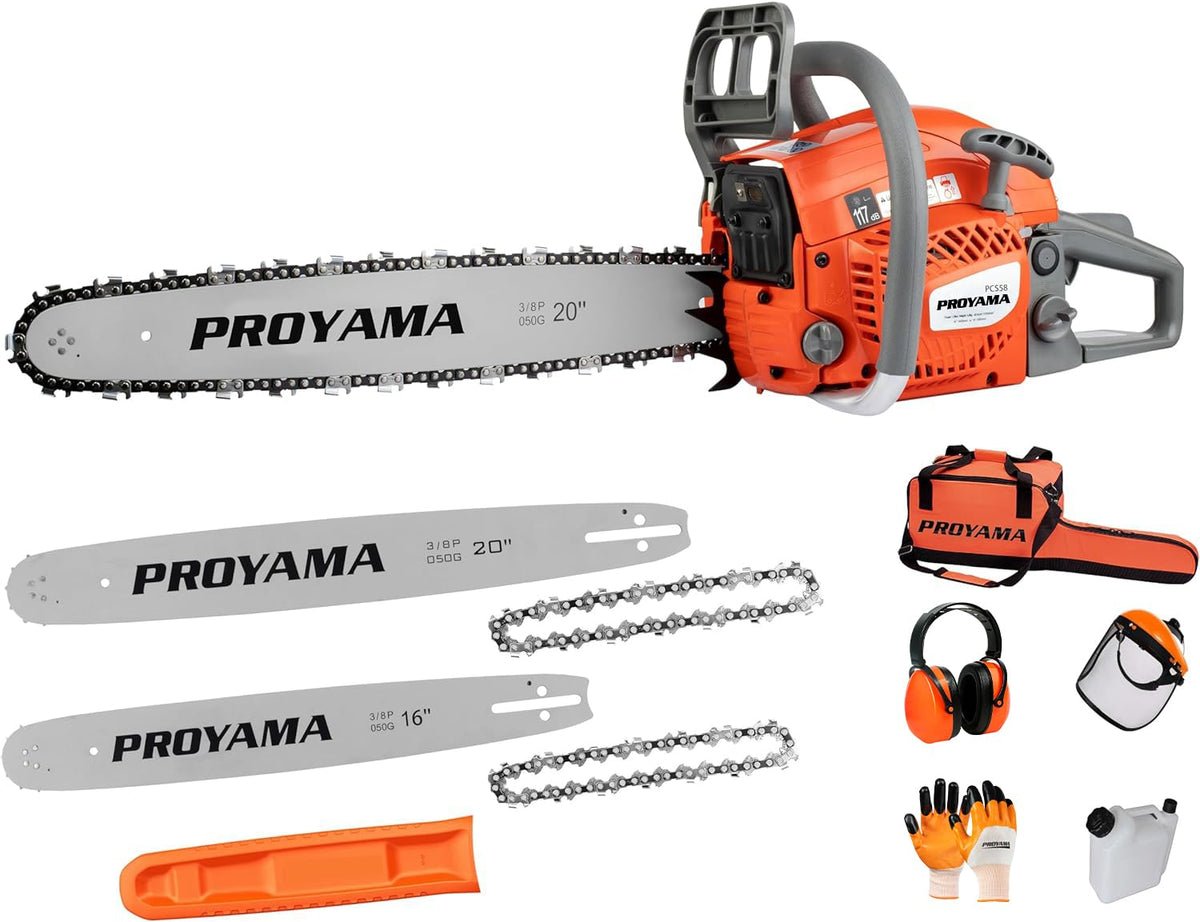 PROYAMA 58cc 2-cycle engine powering tough yard cuts.