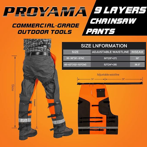 PROYAMA Chainsaw Chaps show adjustable belt for a secure, comfortable fit.