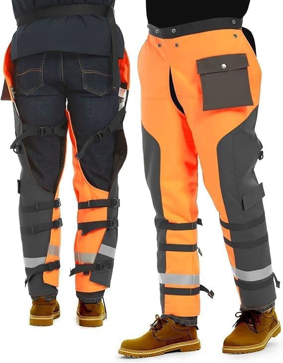 PROYAMA Chainsaw Chaps in package with felling wedges and tool bag.