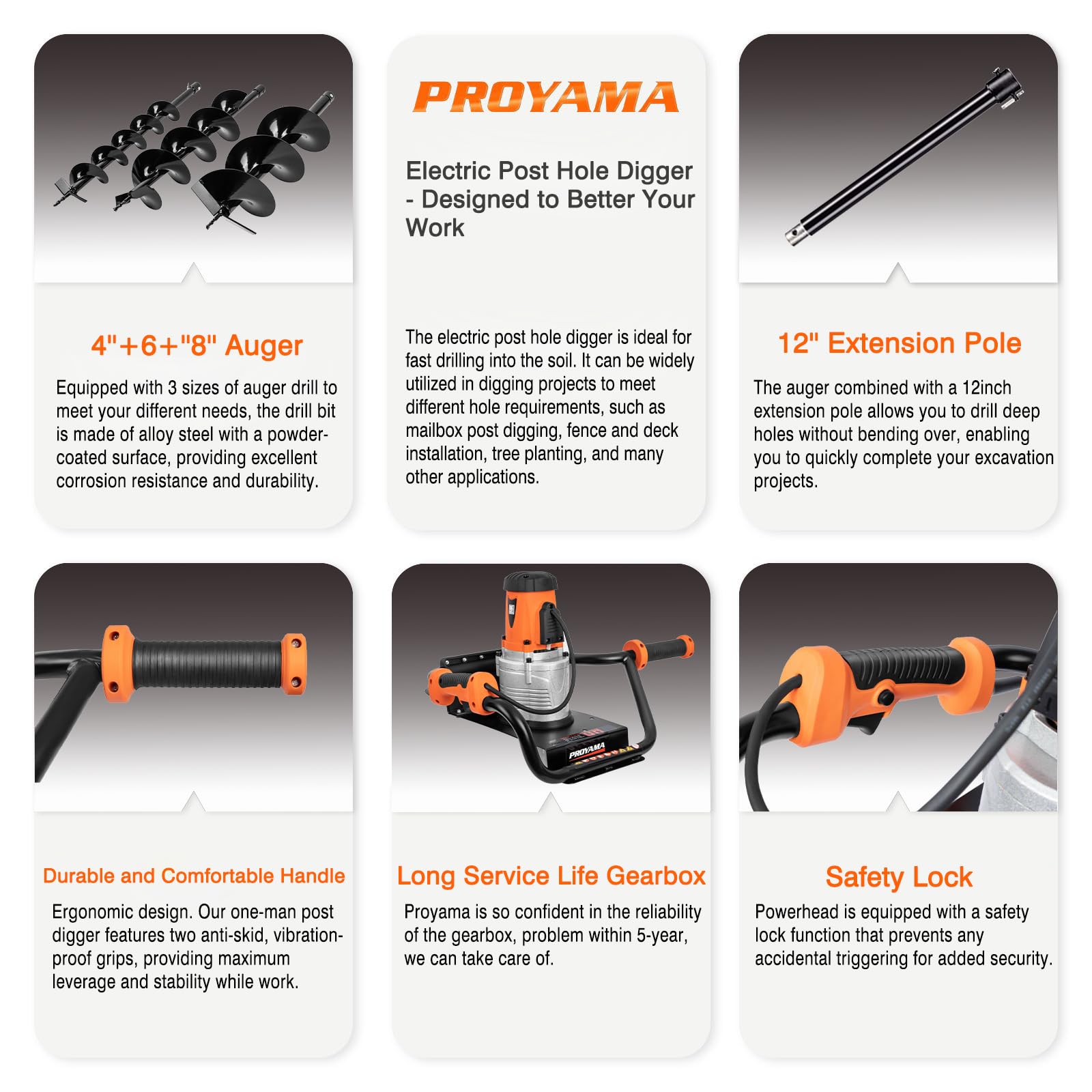 PROYAMA 8-inch auger bit for quicker, deeper post holes.