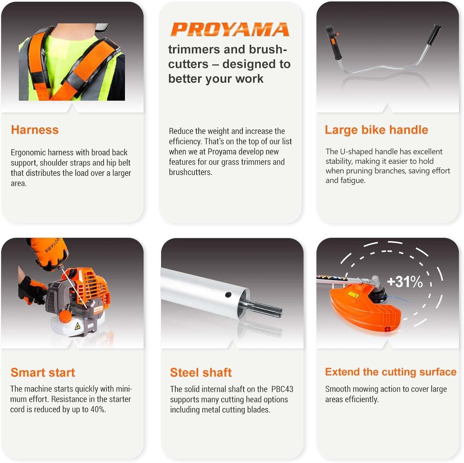 PROYAMA ergonomic handlebar design for balanced, comfortable trimming.