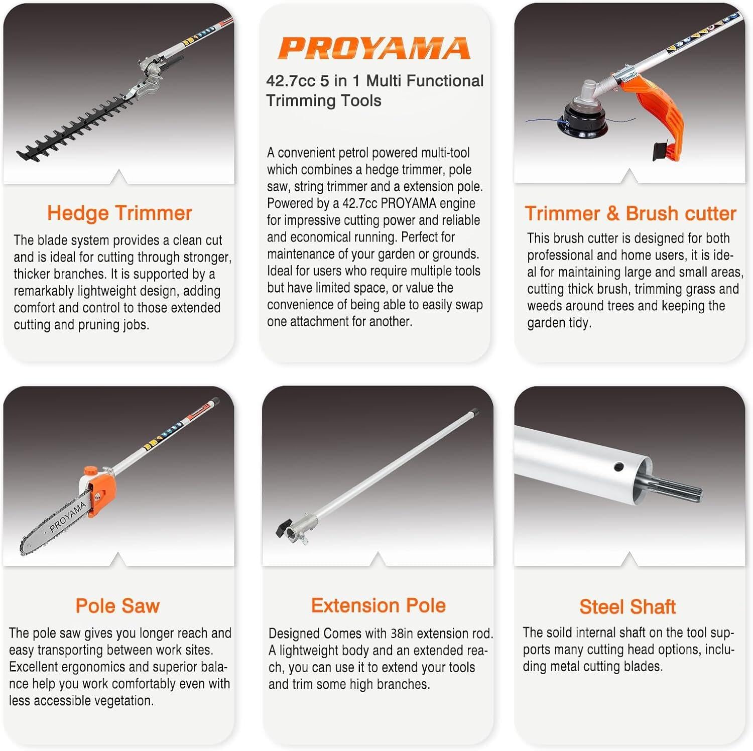 PROYAMA extended reach 8–11 ft to reach tall branches safely.