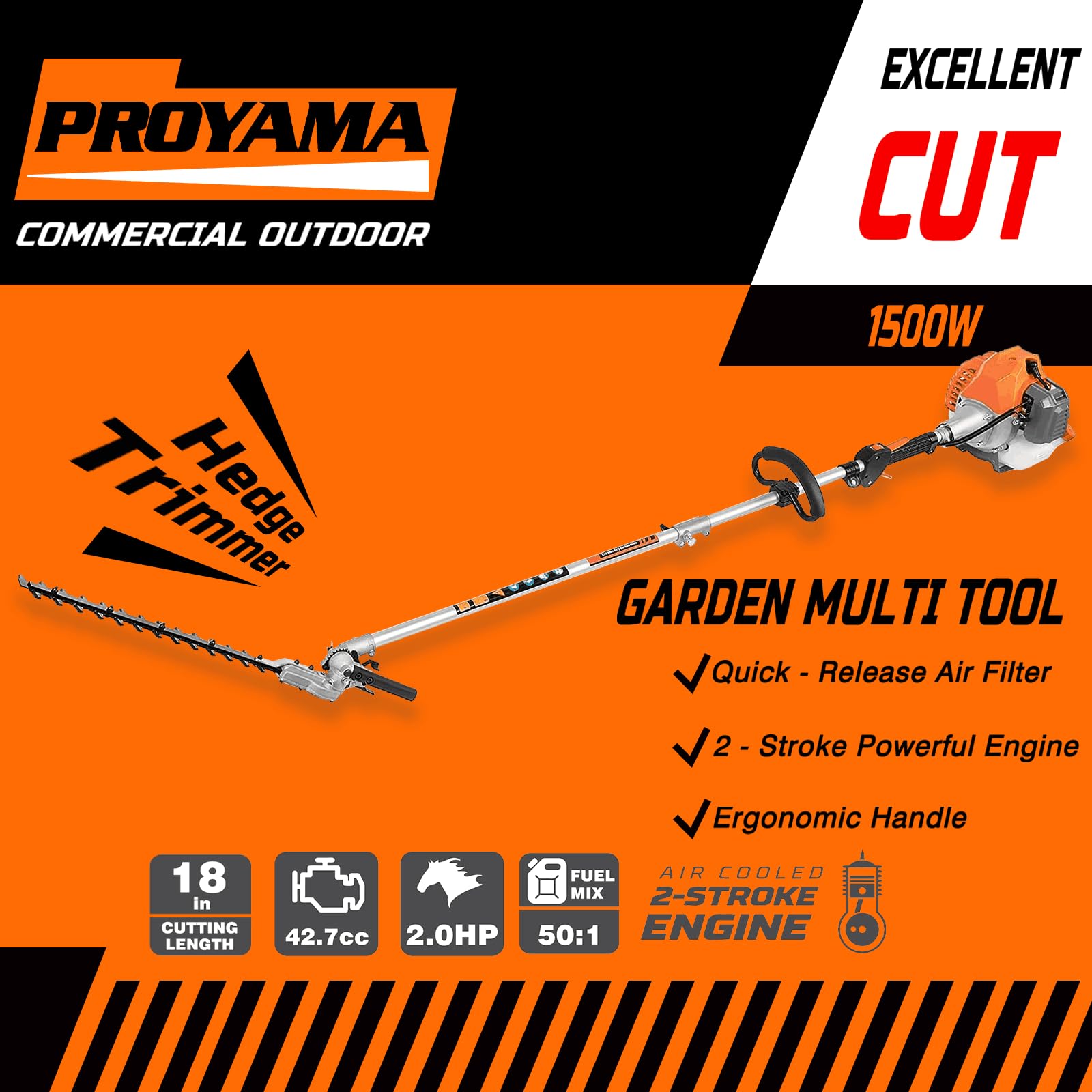 PROYAMA extension rod 3.3 ft adds reach for elevated cuts.
