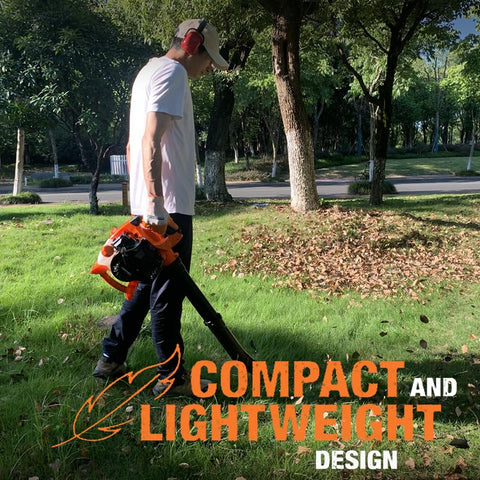 PROYAMA leaf blower side view highlighting ergonomic design for comfortable use