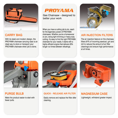 PROYAMA quick-stop chain brake enhances control and safety.
