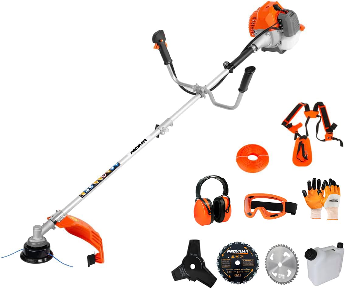 PROYAMA weed wacker with easy-start system for quick lawn touch-ups.