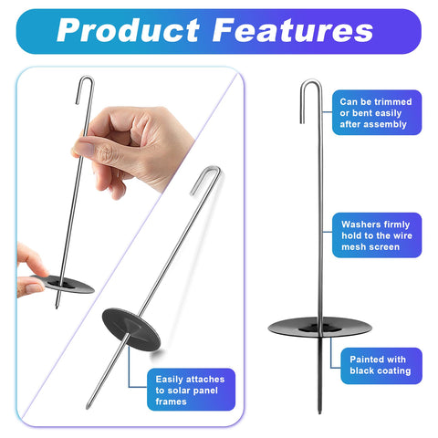 Prozilon black-finish washers and J-hooks protect outdoor hardware on solar setup