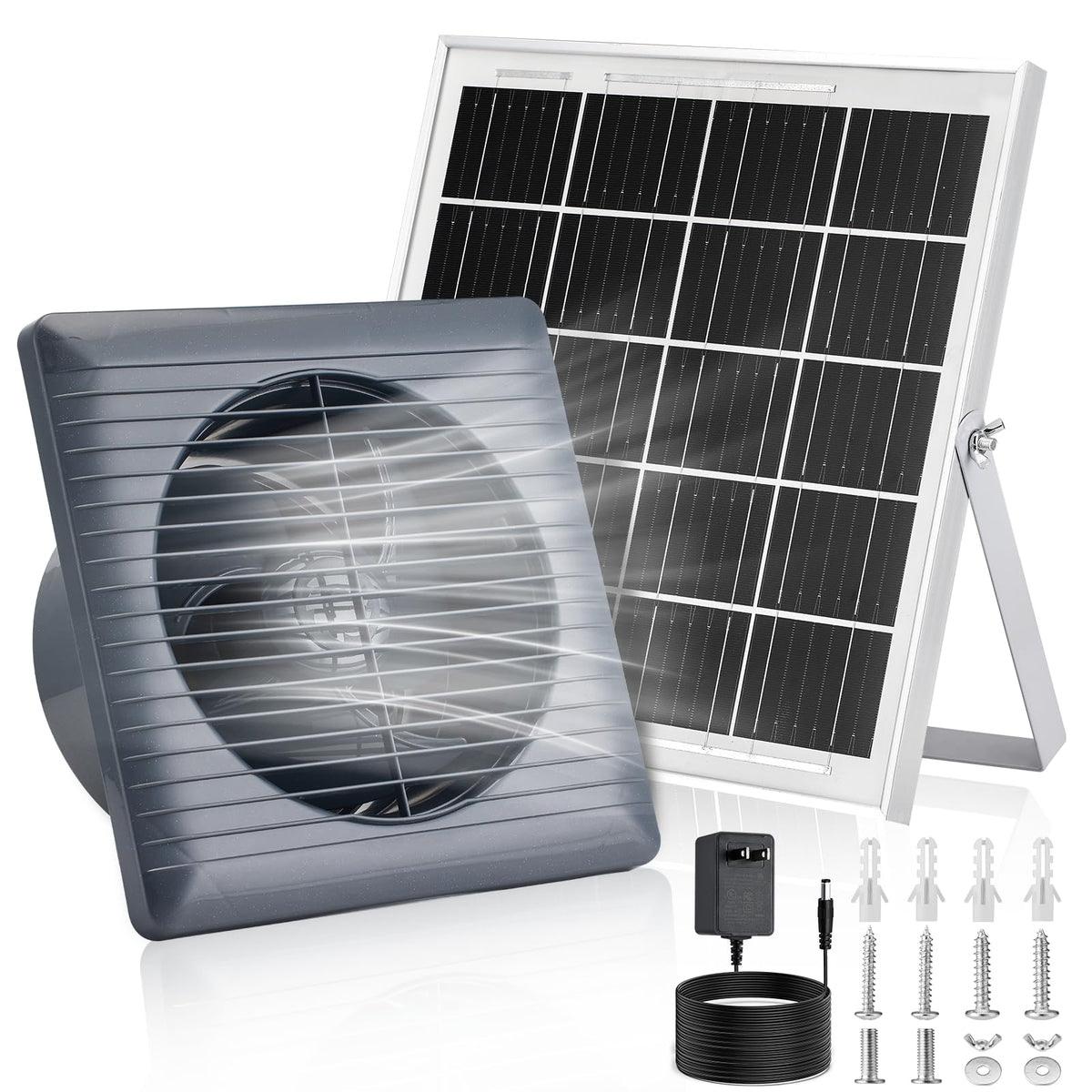 Prozilon solar exhaust fan assembly shown in a weather-ready outdoor setup for year-round ventilation.