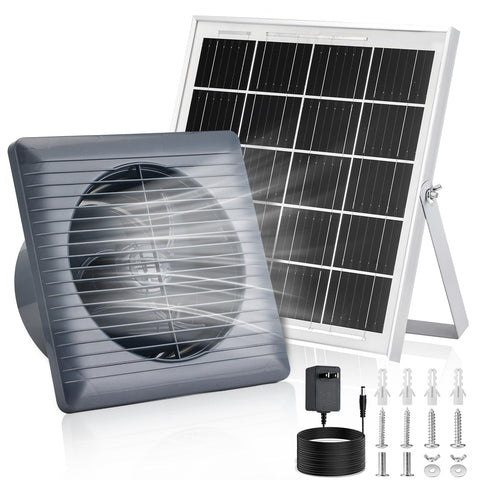 Prozilon solar exhaust fan assembly shown in a weather-ready outdoor setup for year-round ventilation.