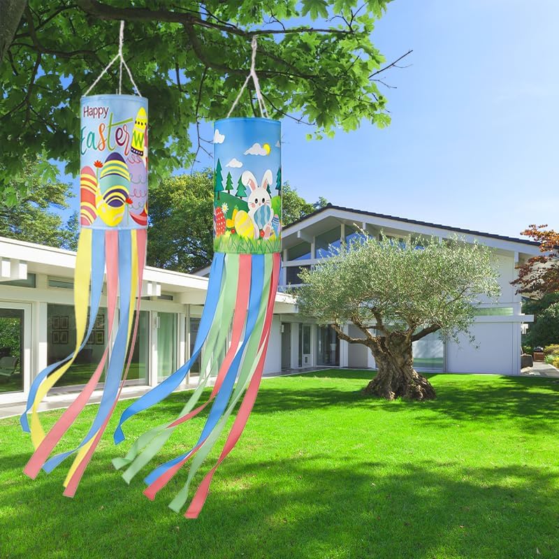 PrreDeACCE Easter windsock bunny flag in green and pink adds festive yard color.