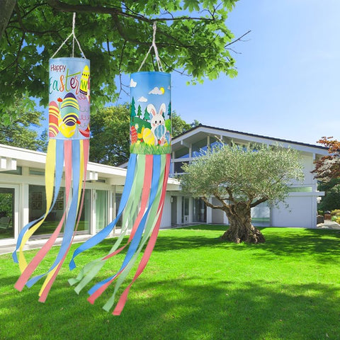 PrreDeACCE Easter windsock bunny flag in green and pink adds festive yard color.