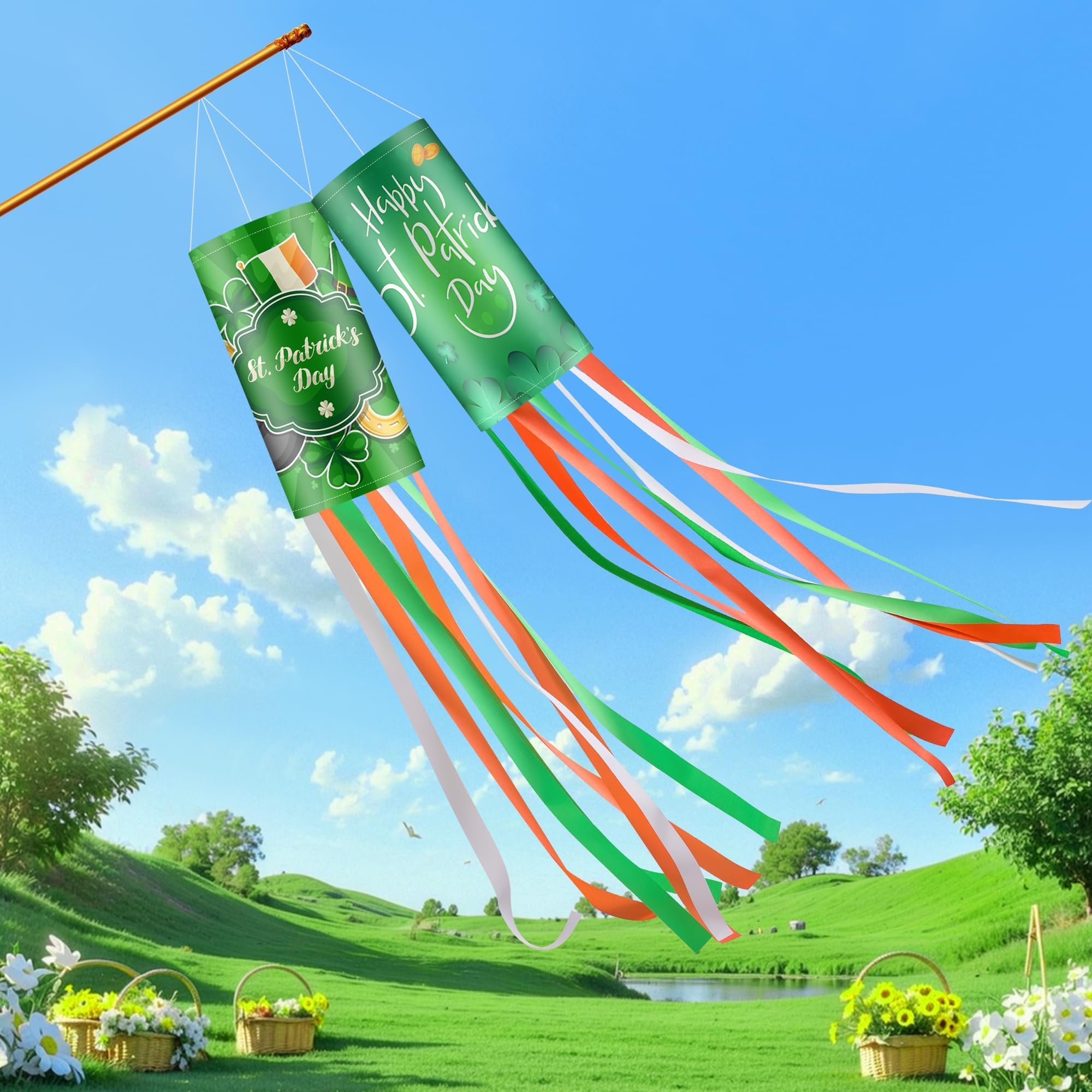 PrreDeACCE windsock with shamrock pattern for vibrant yard decor