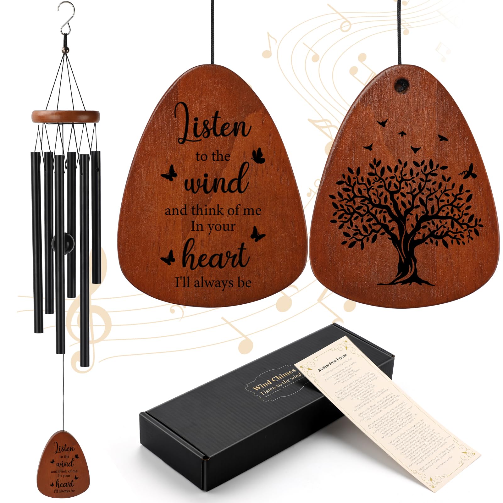 PRSTENLY 26-inch memorial wind chimes with engraved message for comforting remembrance outdoors.