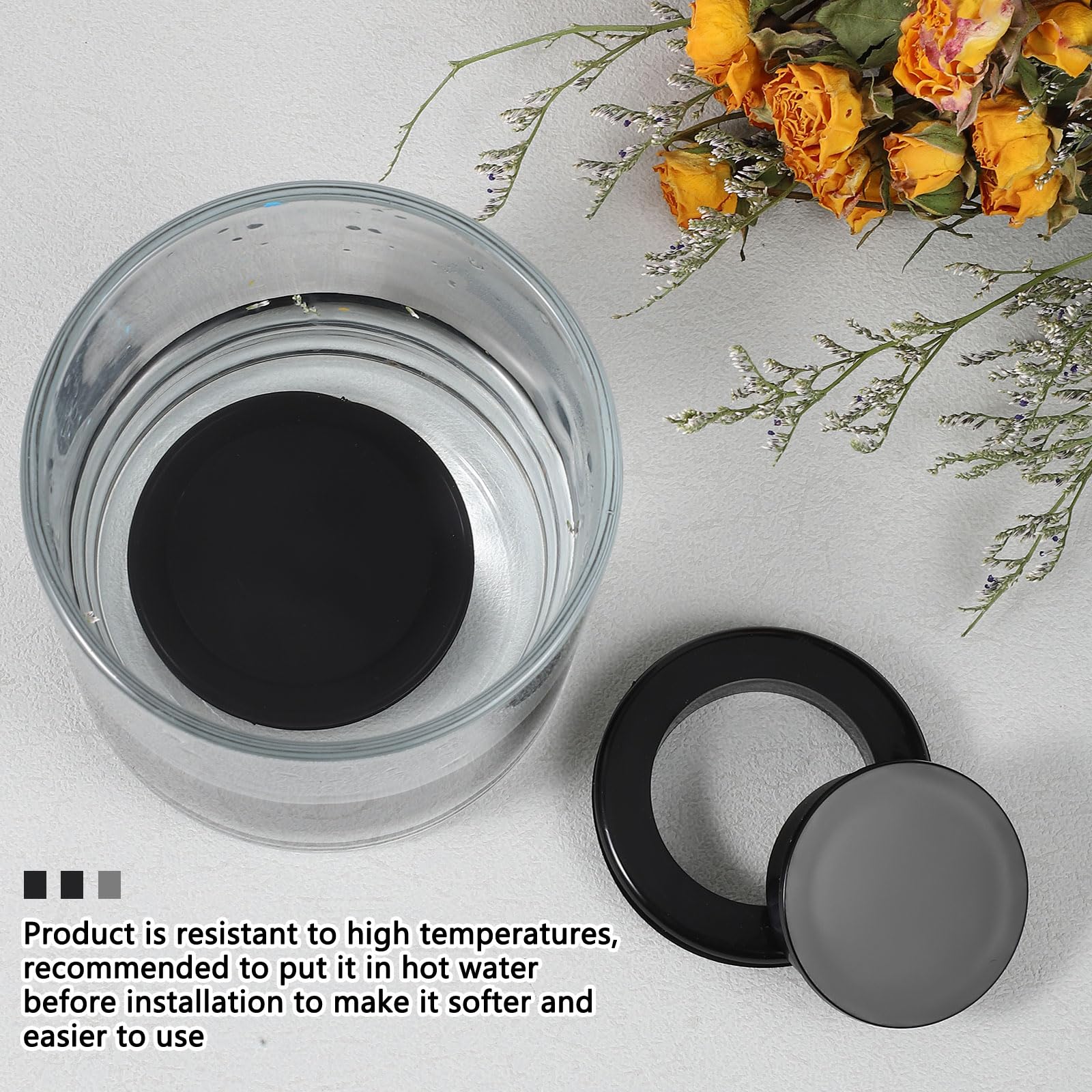 Prudiut 2inch black ring fits outdoor glass tables.